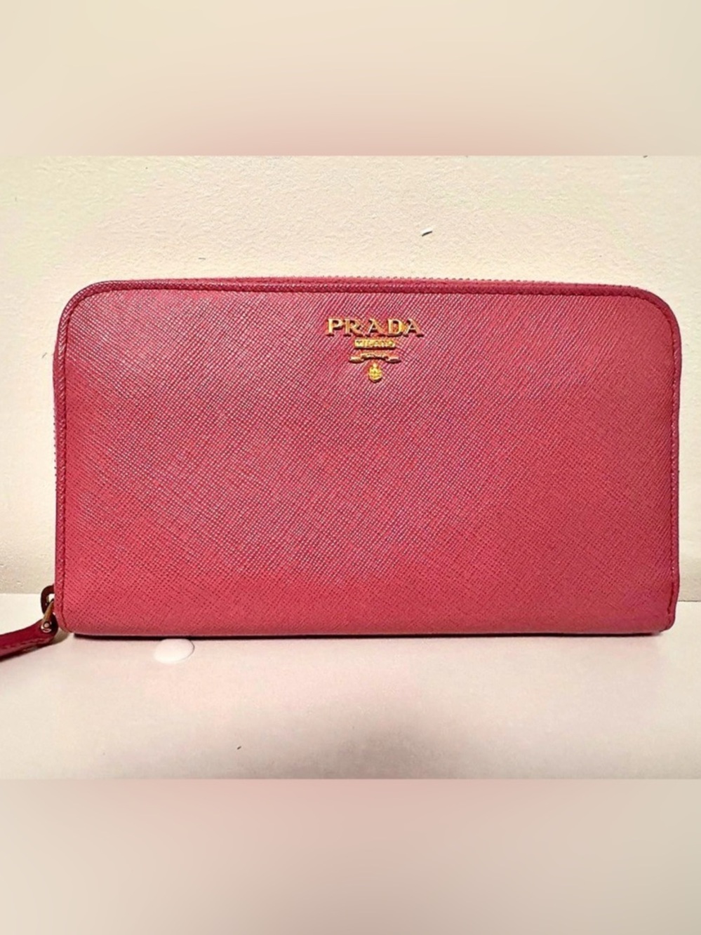 Prada Saffiano Leather Zip-Around Wallet in Pink